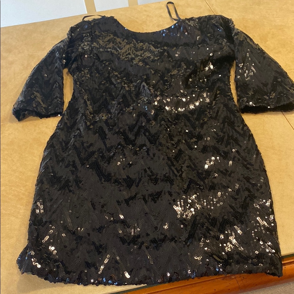 Love Reign Black Sequin Sheath Dress with Bell Sleeves